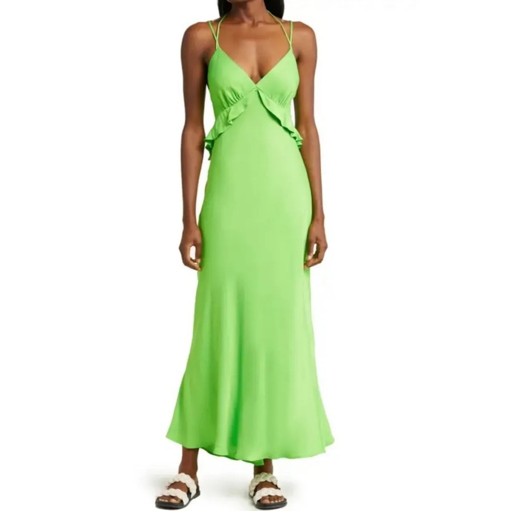 FARM RIO Ruffle Midi Dress - Lime Size Medium Flaws